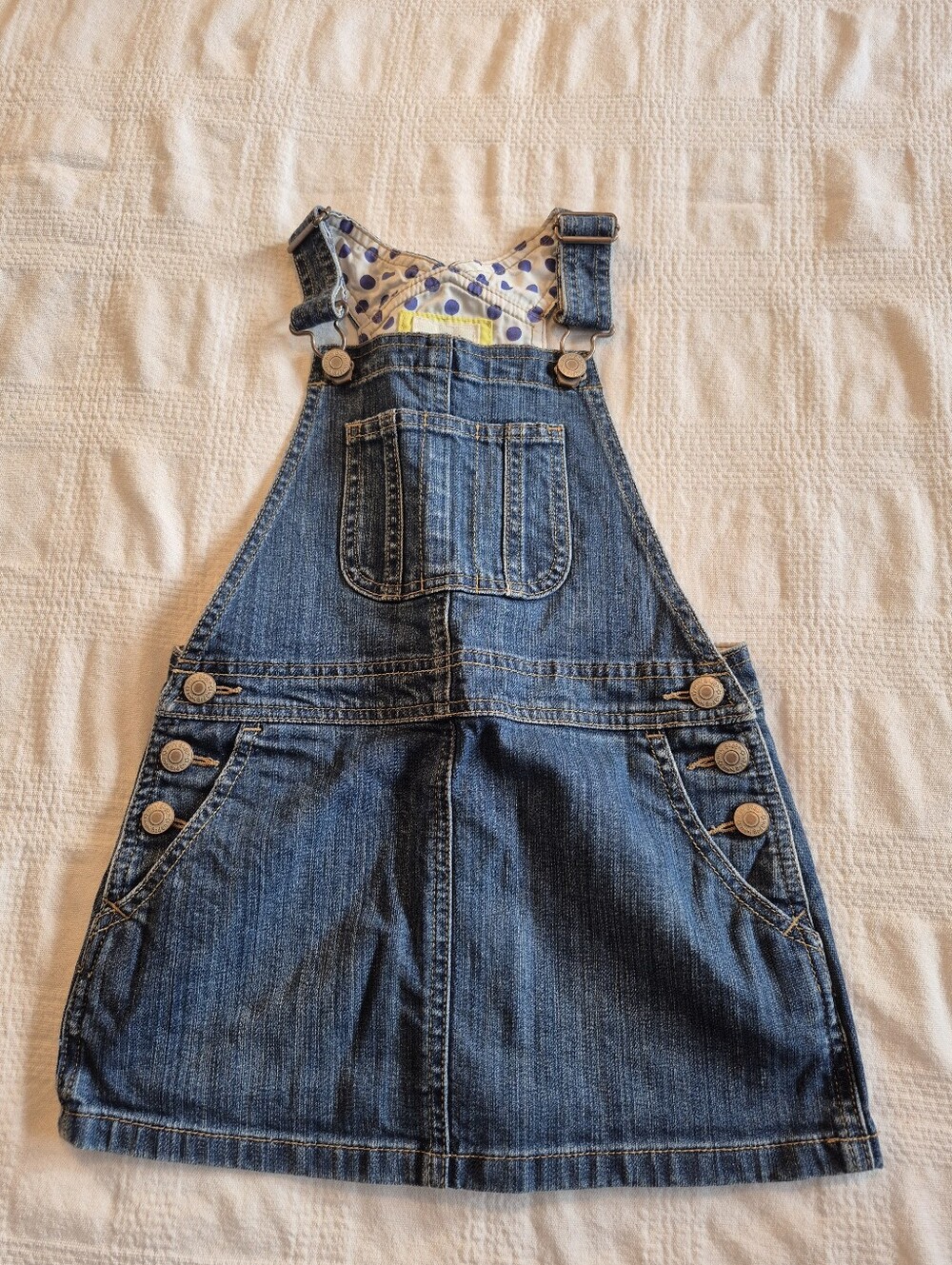 Mini Boden girls size 4-5 jean dress with heart back pockets VGUC